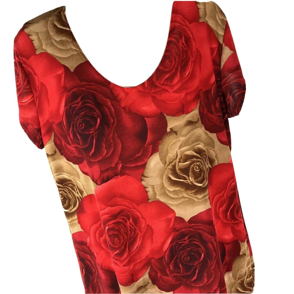 Vintage Top 90s L Susan Lawrence stretchy Floral Rose Boho USA Travel Coquette